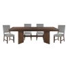 Walnut Finish Modern Dining Set 5pc Table with Self-Storing Extension Leaf and 4 Chairs Upholstered Wooden Furniture