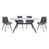 Modern 5pc Dining Table Set with 4x Chairs Gray Upholstered Sintered Stone Tabletop Black Metal Legs Kitchen Dining Furniture