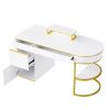 60''Modern Executive Desk,White Curved Computer Desk with Gold Metal Legs,3-Drawers Home Office Desk