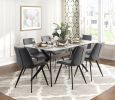 Modern 5pc Dining Table Set with 4x Chairs Gray Upholstered Sintered Stone Tabletop Black Metal Legs Kitchen Dining Furniture