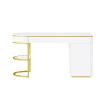 60''Modern Executive Desk,White Curved Computer Desk with Gold Metal Legs,3-Drawers Home Office Desk
