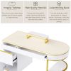 60''Modern Executive Desk,White Curved Computer Desk with Gold Metal Legs,3-Drawers Home Office Desk
