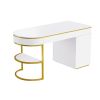 60''Modern Executive Desk,White Curved Computer Desk with Gold Metal Legs,3-Drawers Home Office Desk