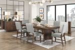 Walnut Finish Modern Dining Set 5pc Table with Self-Storing Extension Leaf and 4 Chairs Upholstered Wooden Furniture