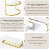 60''Modern Executive Desk,White Curved Computer Desk with Gold Metal Legs,3-Drawers Home Office Desk