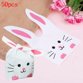 50pcs Cute Long Ear Bunny Rabbit Ear Gift Bag Easter Candy Gift Plastic Party Favors (Quantity: 50pcs, size: Pink)